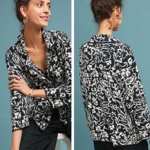 ett twa Reversible Intarsia Blazer Jacket Black and White Abstra Print Womens XS